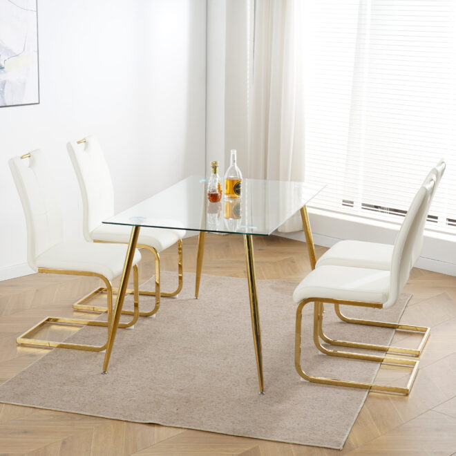 Modern Dining Chairs with Faux Leather Padded Seat Dining Living Room Chairs Upholstered Chair with gold Metal Legs Design for Kitchen, Living, Bedroom, Dining Room Side Chairs Set of 4 - Image 4