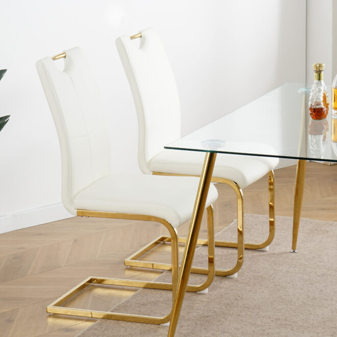 Modern Dining Chairs with Faux Leather Padded Seat Dining Living Room Chairs Upholstered Chair with gold Metal Legs Design for Kitchen, Living, Bedroom, Dining Room Side Chairs Set of 4 - Image 6
