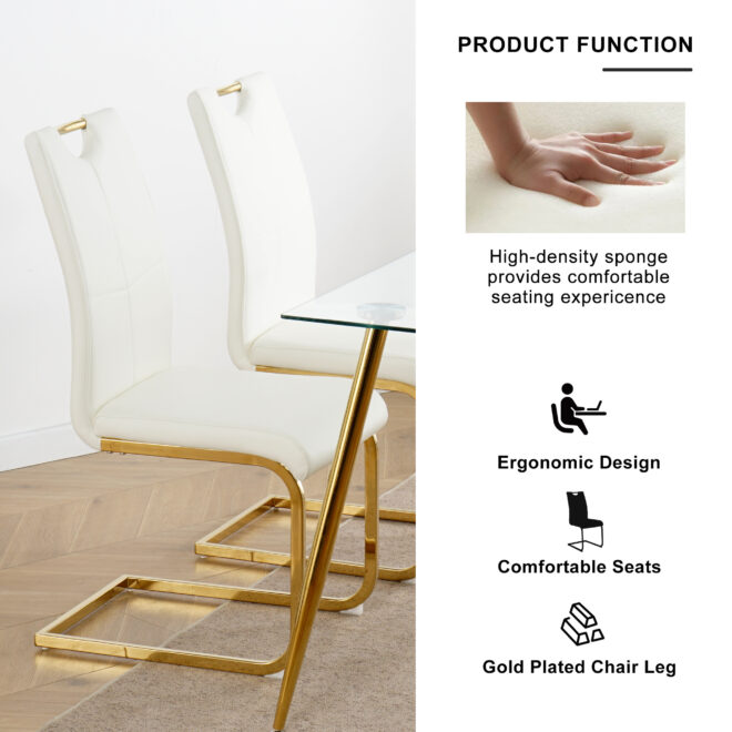 Modern Dining Chairs with Faux Leather Padded Seat Dining Living Room Chairs Upholstered Chair with gold Metal Legs Design for Kitchen, Living, Bedroom, Dining Room Side Chairs Set of 4 - Image 7