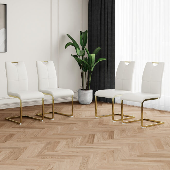 Modern Dining Chairs with Faux Leather Padded Seat Dining Living Room Chairs Upholstered Chair with gold Metal Legs Design for Kitchen, Living, Bedroom, Dining Room Side Chairs Set of 4