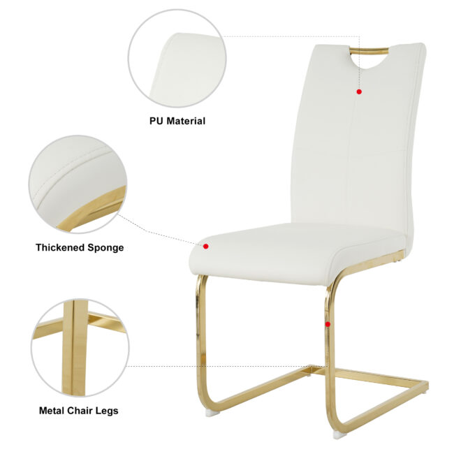 Modern Dining Chairs with Faux Leather Padded Seat Dining Living Room Chairs Upholstered Chair with gold Metal Legs Design for Kitchen, Living, Bedroom, Dining Room Side Chairs Set of 4 - Image 8