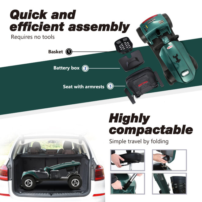 MAX PLUS EMERALD Wheels Outdoor Compact Mobility Scooter with 2pcs*20AH Lead acid Battery, 16 Miles, Cup Holders & USB charger Port - Image 2
