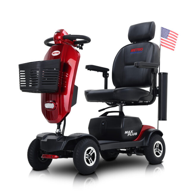 MAX PLUS RED 4 Wheels Outdoor Compact Mobility Scooter with 2pcs*20AH Lead acid Battery, 16 Miles, Cuo Holders & USB charger Port - Image 6