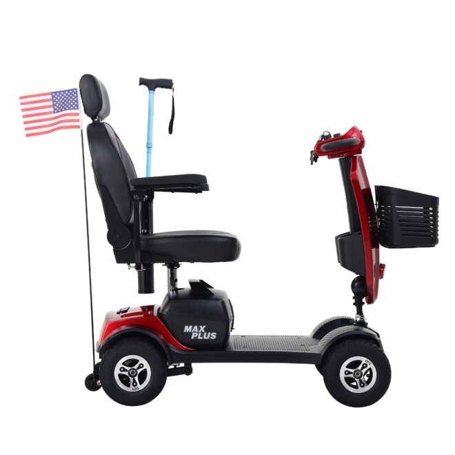 MAX PLUS RED 4 Wheels Outdoor Compact Mobility Scooter with 2pcs*20AH Lead acid Battery, 16 Miles, Cuo Holders & USB charger Port - Image 8