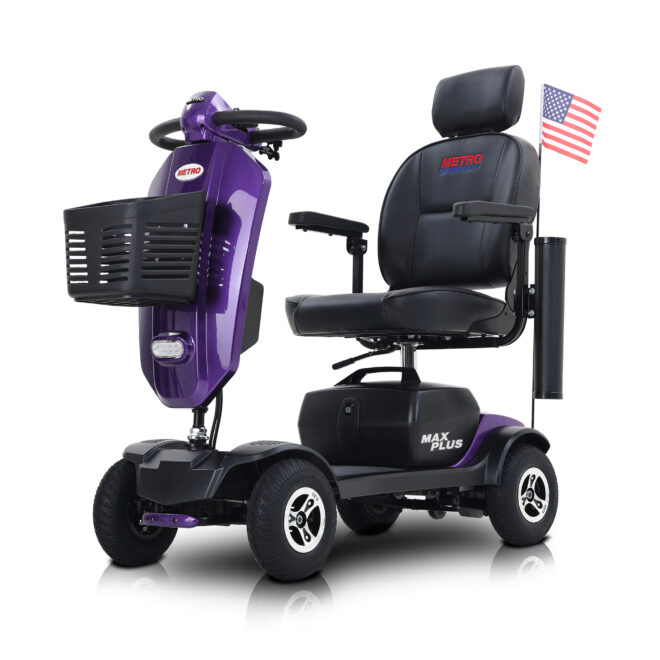 MAX PLUS DARK PURPLE 4 Wheels Outdoor Compact Mobility Scooter with 2pcs*20AH Lead acid Battery, 16 Miles, Cup Holders & USB charger Port - Image 6