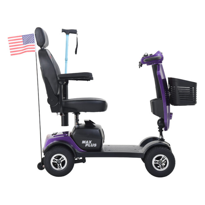 MAX PLUS DARK PURPLE 4 Wheels Outdoor Compact Mobility Scooter with 2pcs*20AH Lead acid Battery, 16 Miles, Cup Holders & USB charger Port - Image 8