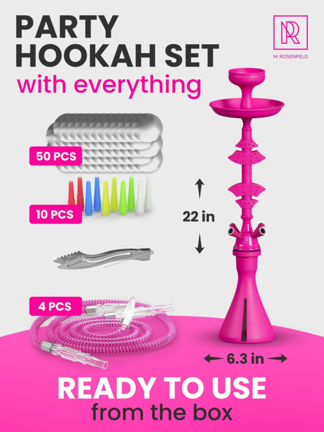4 Hose Hookah set with everything Pink Hookah 4 Hose Set Mini Hookah Party Set with 50x Foil Big Silicone Bowl 10x Tips 4x Mouthpiece 4x Hookah Hose Tongs Hookah Kit - Image 2