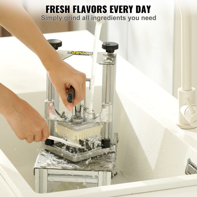 VEVOR Commercial French Fry Cutter with 4 Replacement Blades, 1/4″ & 3/8″ Blade Easy Dicer Chopper, 6-wedge Slicer & 6-wedge Apple Corer, Lemon Potato Cutter for French Fries with Tray and Handle - Image 6