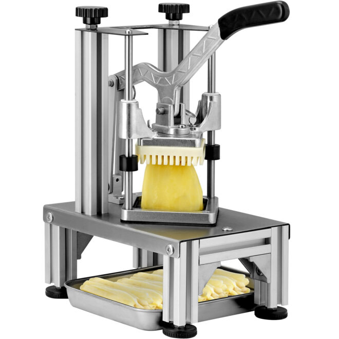 VEVOR Commercial French Fry Cutter with 4 Replacement Blades, 1/4″ & 3/8″ Blade Easy Dicer Chopper, 6-wedge Slicer & 6-wedge Apple Corer, Lemon Potato Cutter for French Fries with Tray and Handle