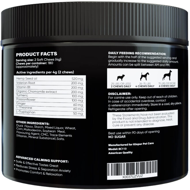 Natural Calming Chews for Dogs with Hemp Oil and Valerian Root Aid during Fireworks Thunderstorms Hip and Joint Health Duck Flavored Dog Calming Treats for All Breeds 180 Chews - Image 7
