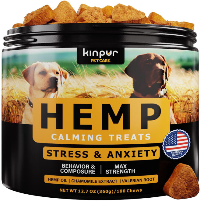 Natural Calming Chews for Dogs with Hemp Oil and Valerian Root Aid during Fireworks Thunderstorms Hip and Joint Health Duck Flavored Dog Calming Treats for All Breeds 180 Chews
