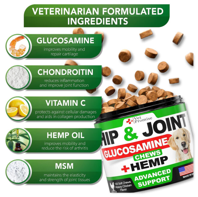 Hemp Hip and Joint Support Supplement for Dogs Glucosamine for Dogs Dog Joint Supplement Hip and Joint Chews for Dogs with Chondroitin MSM Hemp Oil Dog Pain Relief - Image 3