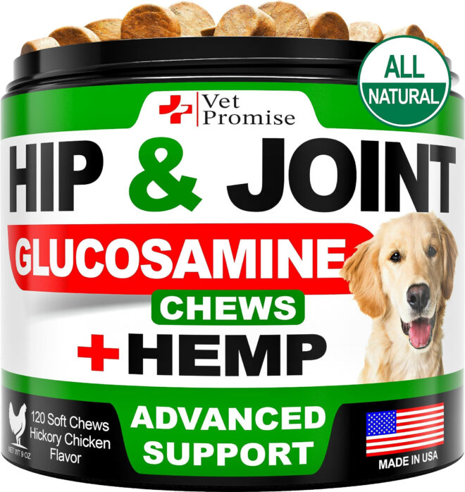 Hemp Hip and Joint Support Supplement for Dogs Glucosamine for Dogs Dog Joint Supplement Hip and Joint Chews for Dogs with Chondroitin MSM Hemp Oil Dog Pain Relief
