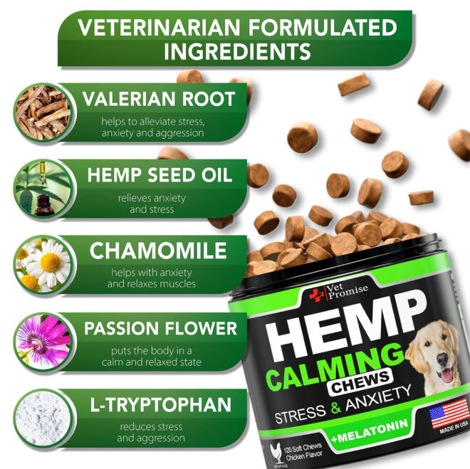 Hemp Calming Chews for Dogs with Anxiety and Stress Dog Calming Treats Dog Anxiety Relief Melatonin for Dogs Hemp Oil for Dogs 120 Treats - Image 3