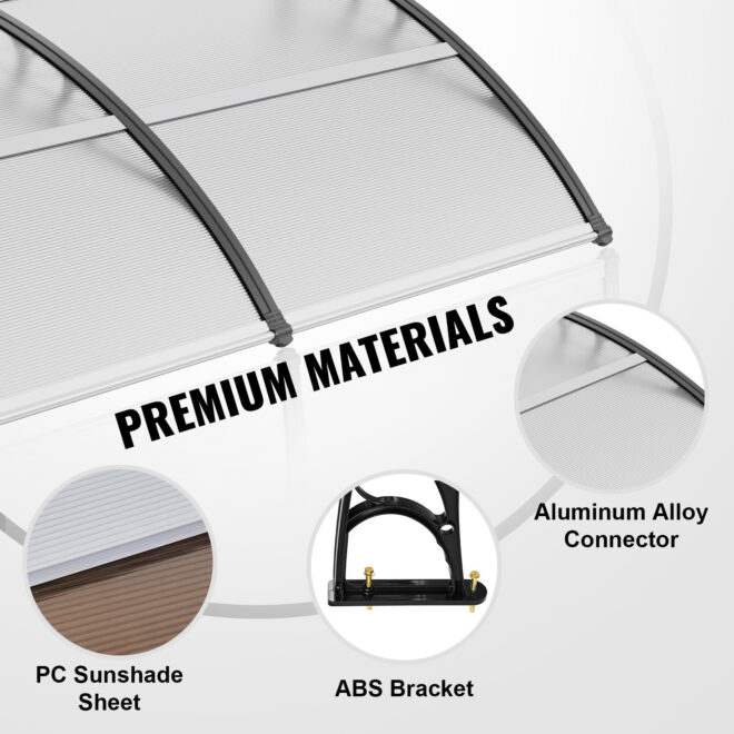 VEVOR Window Door Awning Canopy 40" x 40", UPF 50+ Polycarbonate Entry Door Outdoor Window Awning Exterior, Front Door Overhang Awning for Sun Shutter, UV, Rain, Snow Protection, Hollow Sheet - Image 6