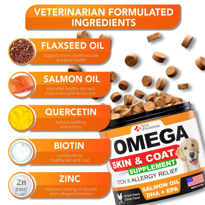 Omega 3 for Dogs   Dog Skin and Coat Supplement   Fish Oil for Dogs Chews   Allergy and Dog Itch Relief   Dog Anti Shedding Supplement   Dog Dry Skin Treatment   Salmon Oil   Made in USA   120 Treats - Image 3