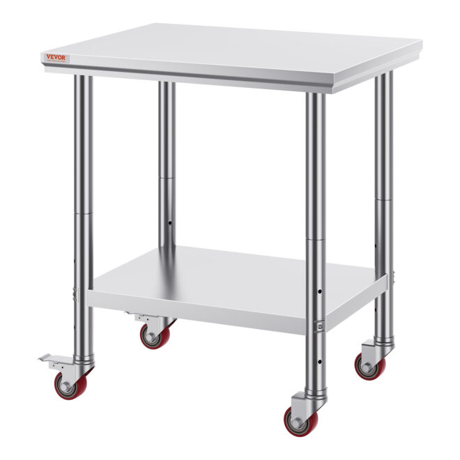 VEVOR Stainless Steel Work Table with Wheels 24 x 30 Prep Table with casters Heavy Duty Work Table for Commercial Kitchen Restaurant Business (24 x 30 x 33.8 Inch) - Image 9