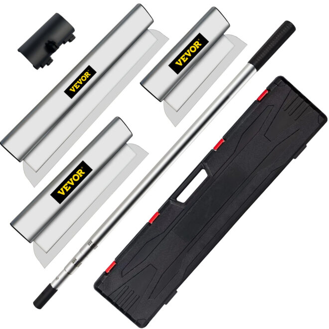 VEVOR Skimming Blade Set,10"+24"+32" Blades + 35"-78" Extension Handle, European Stainless Steel Construction Knife, Aluminum Blade Profile Smoothing Knockdown Spatula for Gyprock/Drywall/Wall-Board
