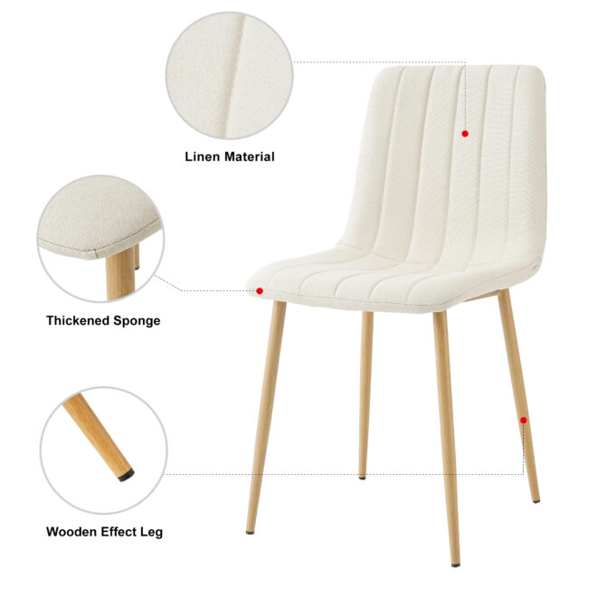 Modern beige cloth dining chair , Fabric Accent Upholstered Chairs Side Chair with wood-transfer Metal Legs for Home Furniture Living Room Bedroom Kitchen Dinning room(set of 4) - Image 3
