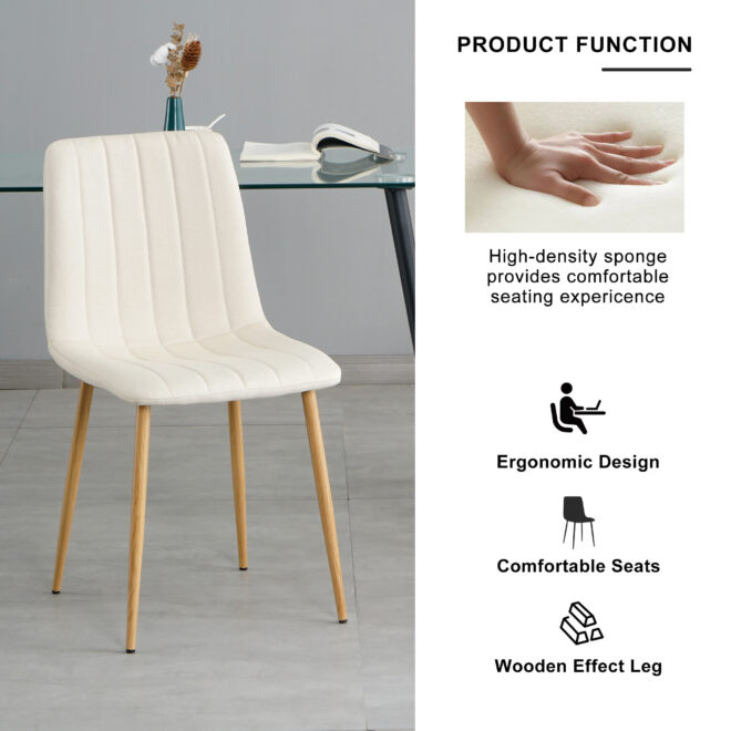 Modern beige cloth dining chair , Fabric Accent Upholstered Chairs Side Chair with wood-transfer Metal Legs for Home Furniture Living Room Bedroom Kitchen Dinning room(set of 4) - Image 4