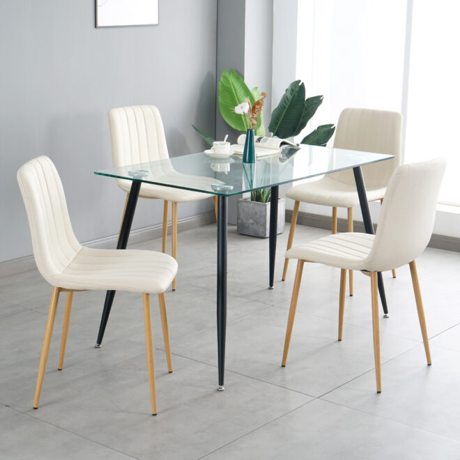 Modern beige cloth dining chair , Fabric Accent Upholstered Chairs Side Chair with wood-transfer Metal Legs for Home Furniture Living Room Bedroom Kitchen Dinning room(set of 4) - Image 7