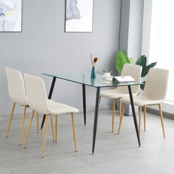Modern beige cloth dining chair , Fabric Accent Upholstered Chairs Side Chair with wood-transfer Metal Legs for Home Furniture Living Room Bedroom Kitchen Dinning room(set of 4) - Image 8