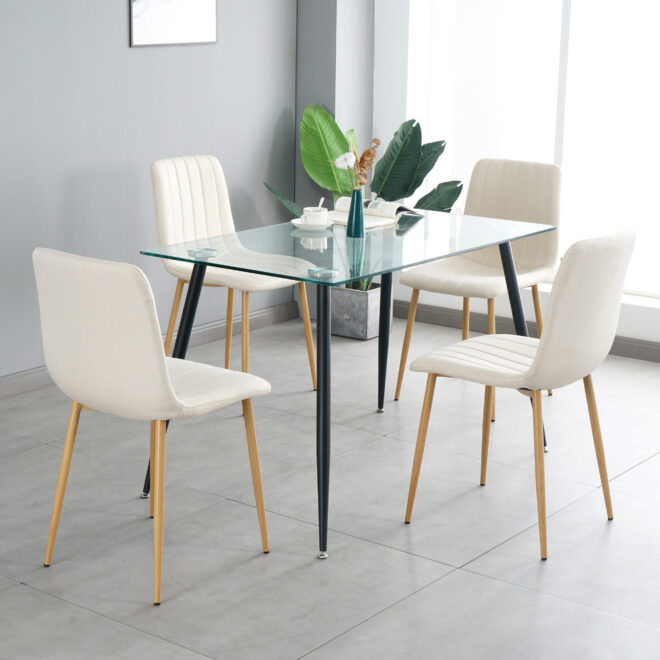 Modern beige cloth dining chair , Fabric Accent Upholstered Chairs Side Chair with wood-transfer Metal Legs for Home Furniture Living Room Bedroom Kitchen Dinning room(set of 4) - Image 9