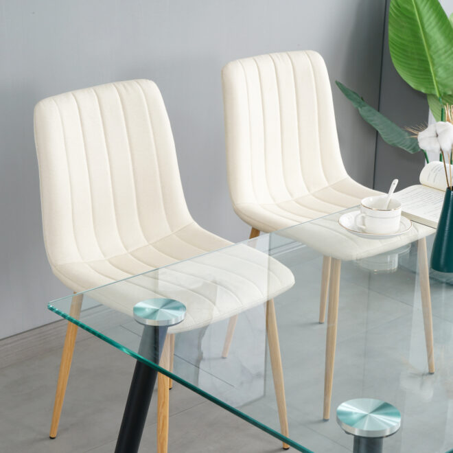 Modern beige cloth dining chair , Fabric Accent Upholstered Chairs Side Chair with wood-transfer Metal Legs for Home Furniture Living Room Bedroom Kitchen Dinning room(set of 4) - Image 10