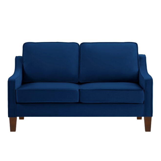 Modern Loveseat sofa for Living Room, Upholstered Velvet Small Couch with Wooden Legs for Livingroom Bedroom, Navy - Image 4
