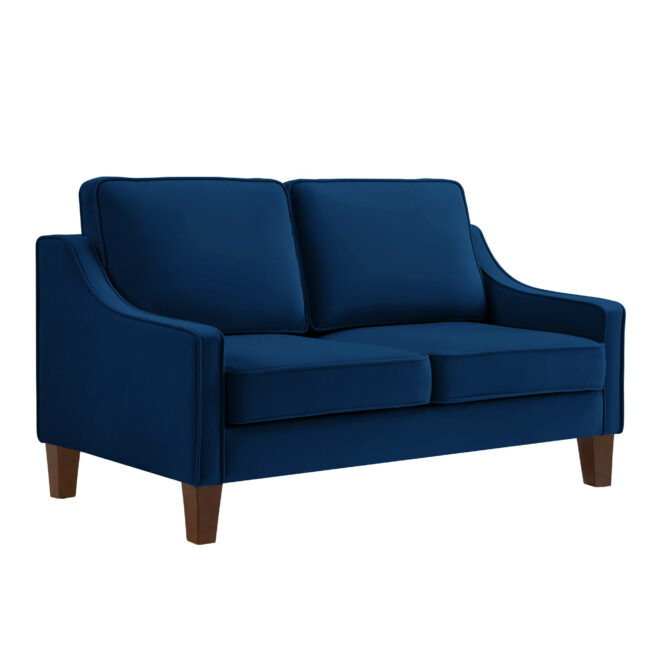 Modern Loveseat sofa for Living Room, Upholstered Velvet Small Couch with Wooden Legs for Livingroom Bedroom, Navy - Image 5