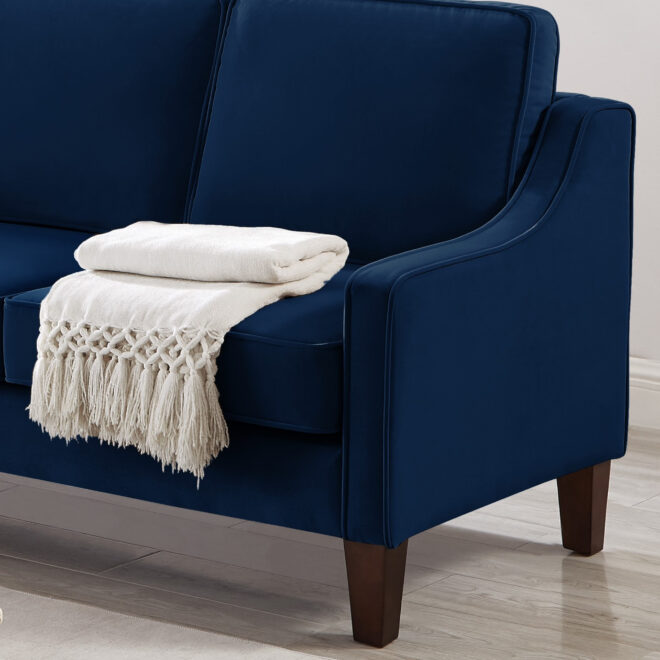 Modern Loveseat sofa for Living Room, Upholstered Velvet Small Couch with Wooden Legs for Livingroom Bedroom, Navy - Image 8