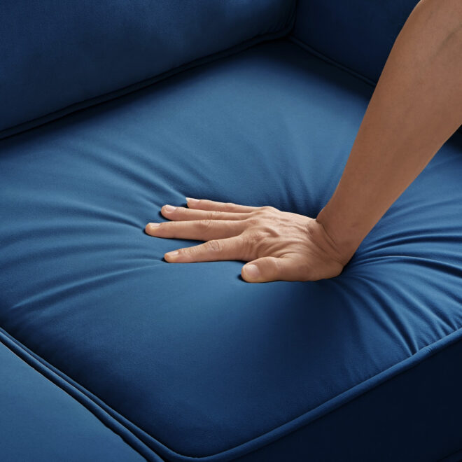 Modern Loveseat sofa for Living Room, Upholstered Velvet Small Couch with Wooden Legs for Livingroom Bedroom, Navy - Image 9