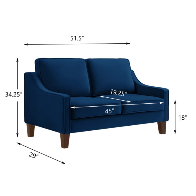 Modern Loveseat sofa for Living Room, Upholstered Velvet Small Couch with Wooden Legs for Livingroom Bedroom, Navy - Image 10