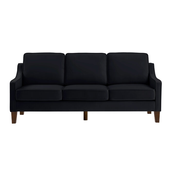 Modern 3 Person seat Sofa Couch with Scooped Armrest/Wood legs,Upholstered Velvet 3-seat Sofa with Removable Cushions for Livingroom Bedroom,Black - Image 4