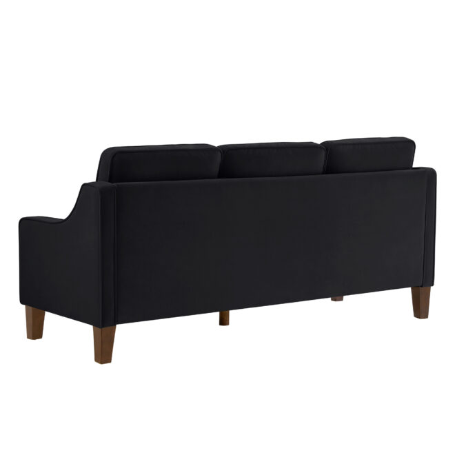 Modern 3 Person seat Sofa Couch with Scooped Armrest/Wood legs,Upholstered Velvet 3-seat Sofa with Removable Cushions for Livingroom Bedroom,Black - Image 6