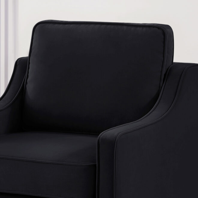 Modern 3 Person seat Sofa Couch with Scooped Armrest/Wood legs,Upholstered Velvet 3-seat Sofa with Removable Cushions for Livingroom Bedroom,Black - Image 8