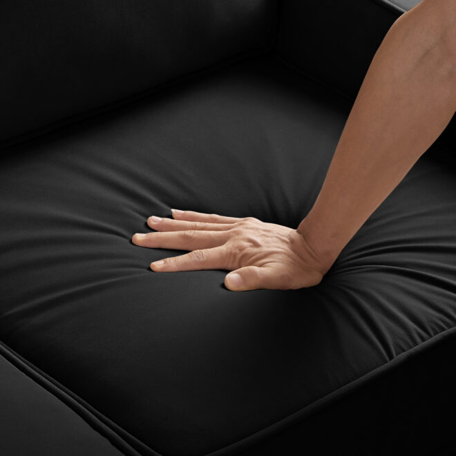 Modern 3 Person seat Sofa Couch with Scooped Armrest/Wood legs,Upholstered Velvet 3-seat Sofa with Removable Cushions for Livingroom Bedroom,Black - Image 10