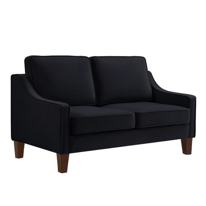 Modern Loveseat sofa for Living Room, Upholstered Velvet Small Couch with Wooden Legs for Livingroom Bedroom, Black - Image 5