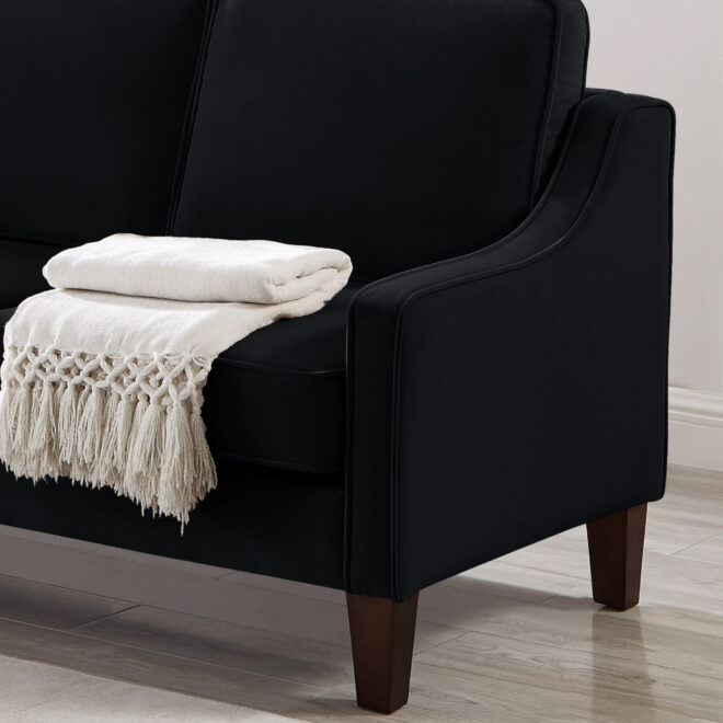 Modern Loveseat sofa for Living Room, Upholstered Velvet Small Couch with Wooden Legs for Livingroom Bedroom, Black - Image 7