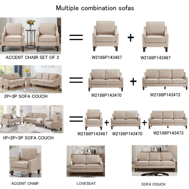 Modern Loveseat sofa for Living Room, Upholstered Velvet Small Couch with Wooden Legs for Livingroom Bedroom, Taupe - Image 2