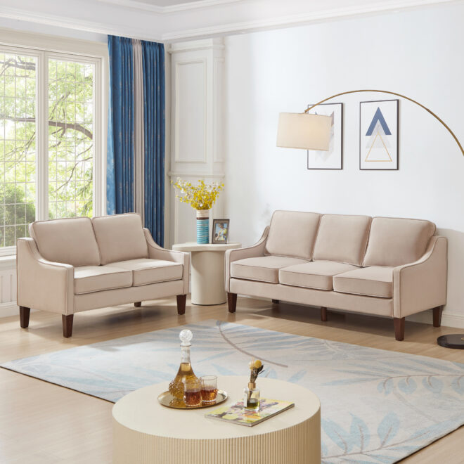 Modern Loveseat sofa for Living Room, Upholstered Velvet Small Couch with Wooden Legs for Livingroom Bedroom, Taupe - Image 12