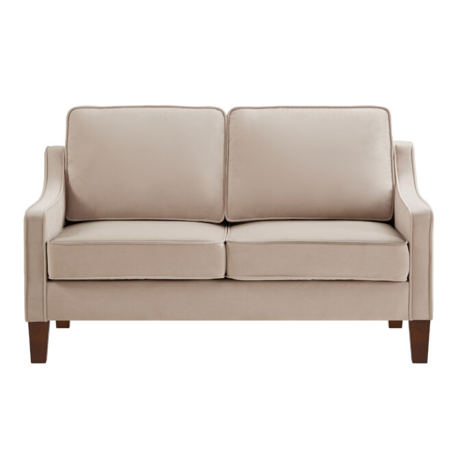 Modern Loveseat sofa for Living Room, Upholstered Velvet Small Couch with Wooden Legs for Livingroom Bedroom, Taupe - Image 4