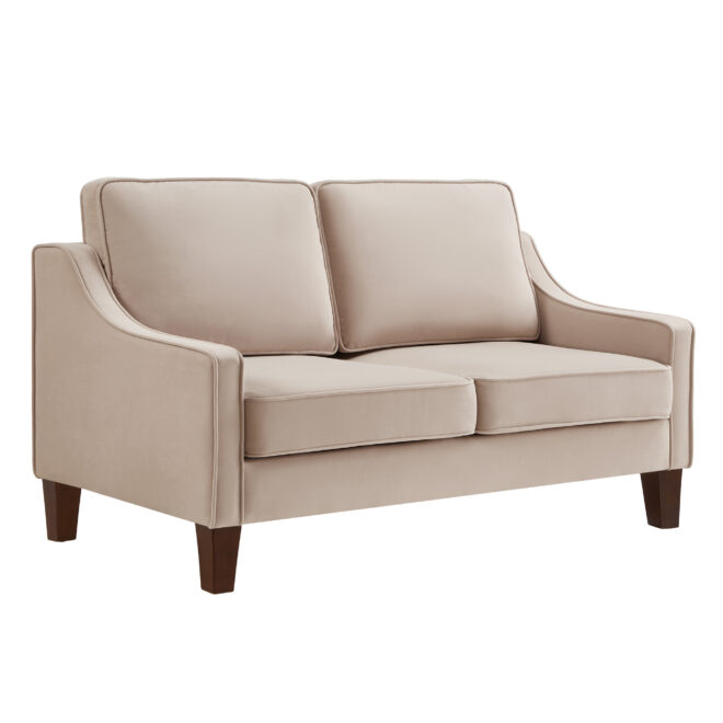 Modern Loveseat sofa for Living Room, Upholstered Velvet Small Couch with Wooden Legs for Livingroom Bedroom, Taupe - Image 5