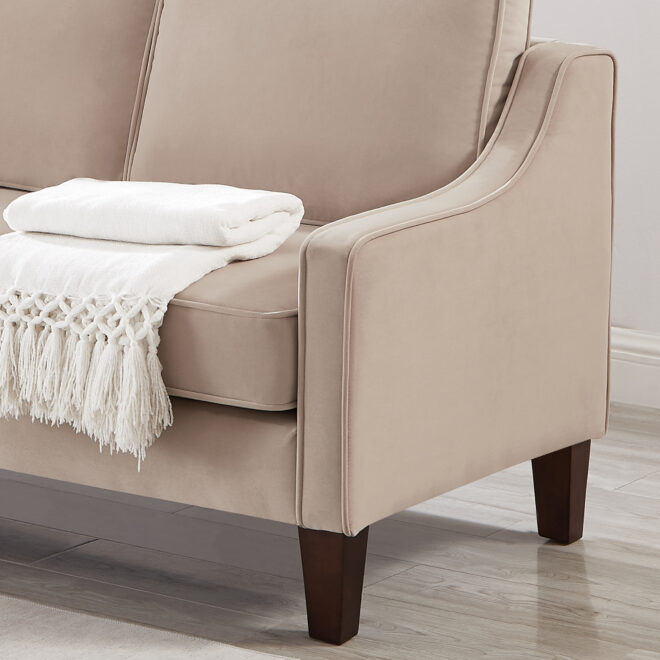 Modern Loveseat sofa for Living Room, Upholstered Velvet Small Couch with Wooden Legs for Livingroom Bedroom, Taupe - Image 8