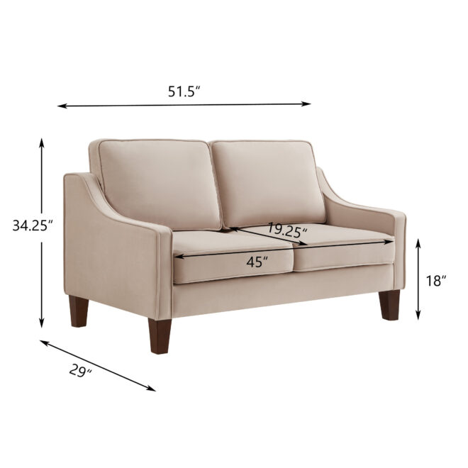 Modern Loveseat sofa for Living Room, Upholstered Velvet Small Couch with Wooden Legs for Livingroom Bedroom, Taupe - Image 10