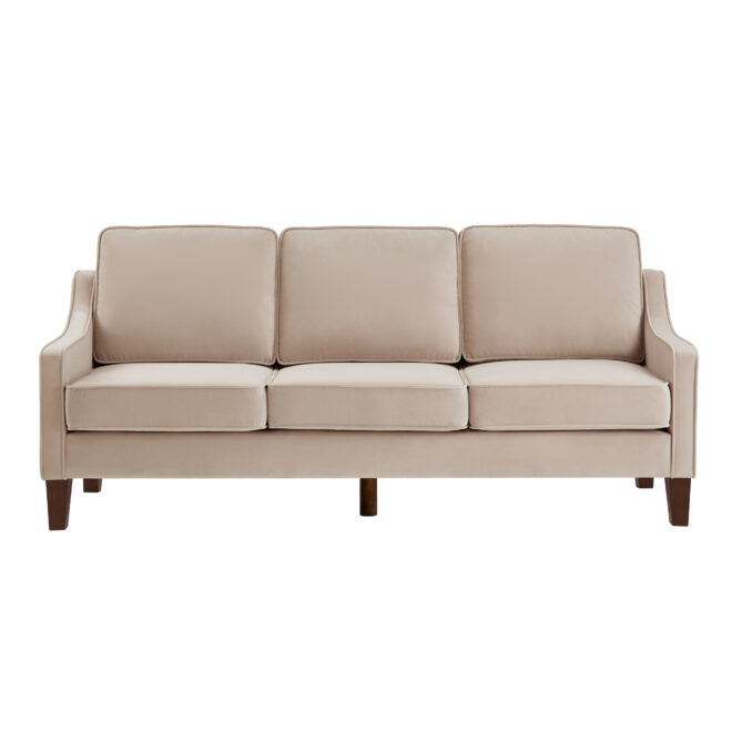 Modern 3 Person seat Sofa Couch with Scooped Armrest/Wood legs,Upholstered Velvet 3-seat Sofa with Removable Cushions for Livingroom Bedroom,Taupe - Image 4