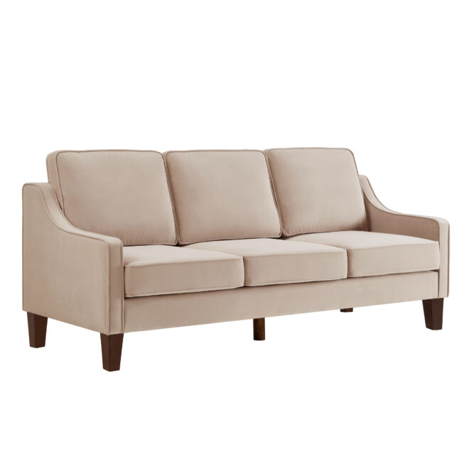 Modern 3 Person seat Sofa Couch with Scooped Armrest/Wood legs,Upholstered Velvet 3-seat Sofa with Removable Cushions for Livingroom Bedroom,Taupe - Image 5