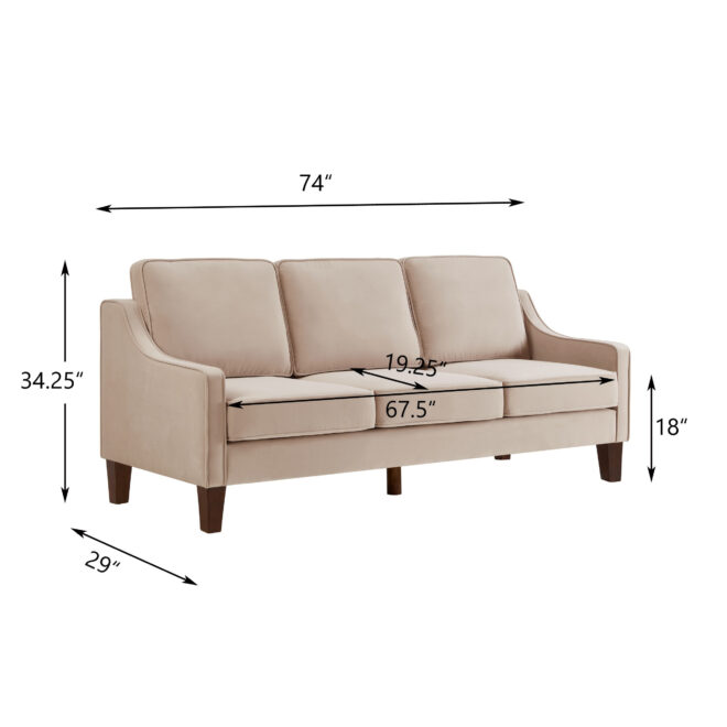 Modern 3 Person seat Sofa Couch with Scooped Armrest/Wood legs,Upholstered Velvet 3-seat Sofa with Removable Cushions for Livingroom Bedroom,Taupe - Image 10