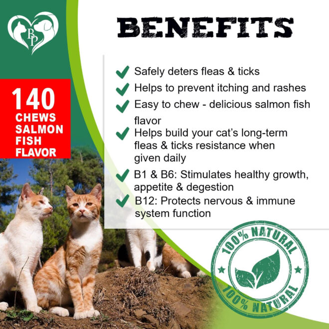 Flea and Tick Prevention Chewable Pills for Cats Revolution Oral Flea Treatment for Pets Pest Control & Natural Defense Chewables Small Tablets Salmon Fish Taste - Image 3