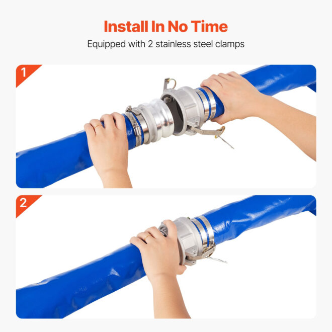 VEVOR Backwash Hose 3 in x 50 ft Blue High Quality Hose Complete Fittings - Image 4